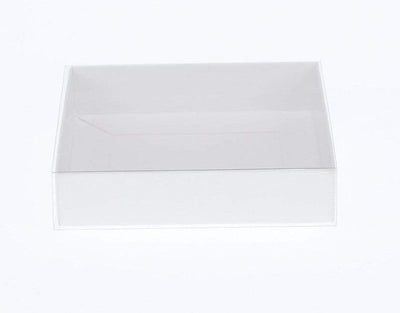 10 Pack of 15cm Square Invitation Coaster Favor Function product Presentation Cookie Biscuit Patisserie Gift Box - 4cm deep - White Card with Clear Slide On PVC Lid