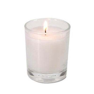 25 White Wax Clear Glass Holder Votive Candle - Wedding Event Centrepiece Table Decoration