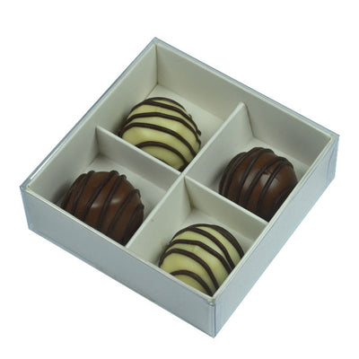 50 Pack of White Card Chocolate Sweet Soap Product Reatail Gift Box - 4 Bay Compartments - Clear Slide On Lid - 8x8x3cm