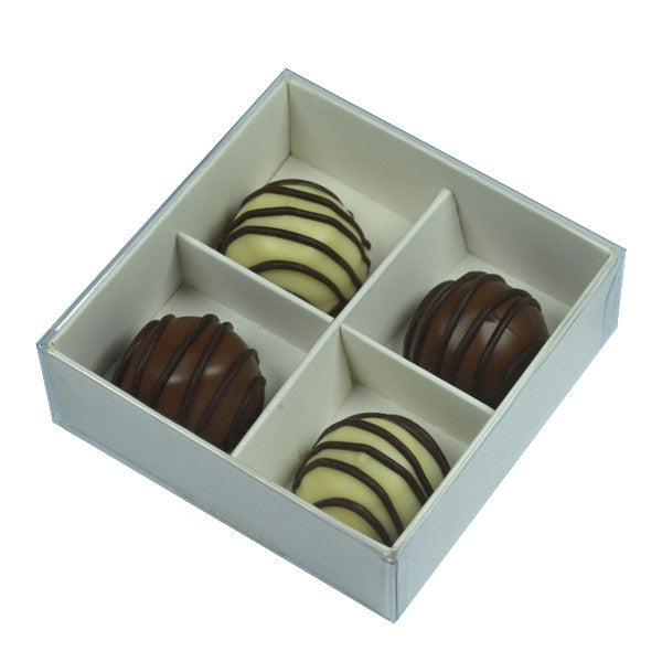 50 Pack of White Card Chocolate Sweet Soap Product Reatail Gift Box - 4 Bay Compartments - Clear Slide On Lid - 8x8x3cm