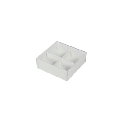 50 Pack of White Card Chocolate Sweet Soap Product Reatail Gift Box - 4 Bay Compartments - Clear Slide On Lid - 8x8x3cm