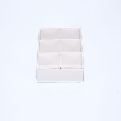 50 Pack of White Card Chocolate Sweet Soap Product Reatail Gift Box - 6 Bay Compartments - Clear Slide On Lid - 12x8x3cm
