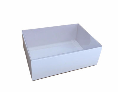 50 Pack of White Card Box - Clear Slide On Lid - 17 x 25 x 5cm -  Large Beauty Product Gift Giving Hamper Tray Merch Fashion Cake Sweets Xmas