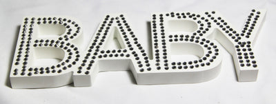 White Baby Nursery 30cm Sign Plaque Plate with Diamantes Newborn Gift Homeware Bedroom Decoration Wall Art