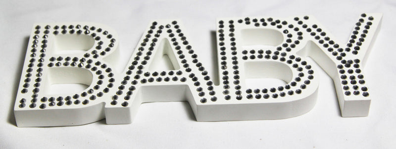 White Baby Nursery 30cm Sign Plaque Plate with Diamantes Newborn Gift Homeware Bedroom Decoration Wall Art