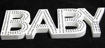 White Baby Nursery 30cm Sign Plaque Plate with Diamantes Newborn Gift Homeware Bedroom Decoration Wall Art