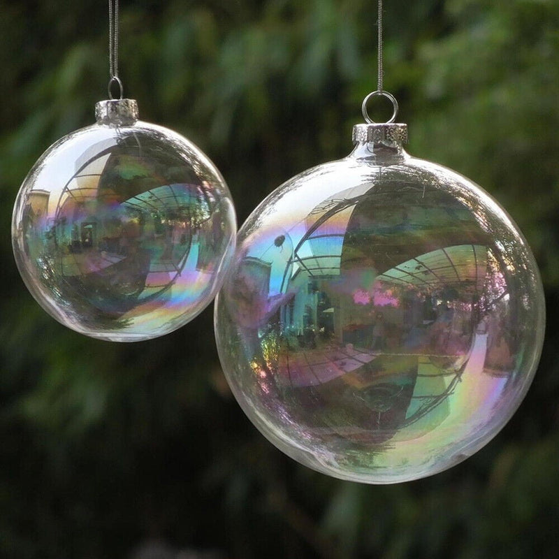 50 Wholesale Pack Glass Bauble 8cm Diameter Round Clear with Silver Cap - table or tree centrepice personal memory theme craft gift