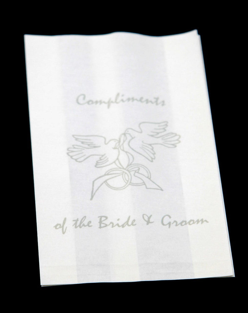 200 Pack Wedding Cake Bags Greaseproof Wax Paper Slice Take Home Favour Silver Doves