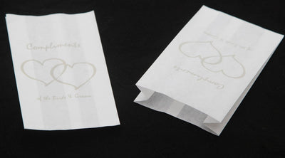 50 Pack Wedding Cake Bags Greaseproof Wax Paper Slice Take Home Favour Silver Heart n Message