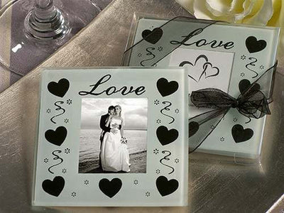 20 Pack Wedding Coasters Glass Square Photo Frame Bomboniere Favour 9x9cm - 2 Frames per Pack
