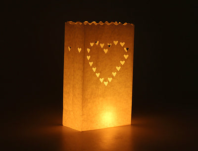 20 Pack White Heart Luminary Paper Candle Tea Light Lantern Bags Garden Wedding Anniversary Birthday Night Decorations Evening Party
