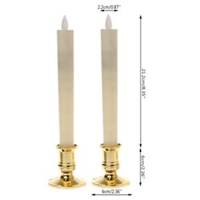 3 Pack Taper Stick White Battery Candle - Natural Flame Light Colour No Flicker - Gold Stand Base