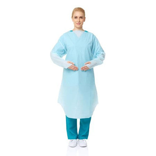 100 Pcs Disposable PPE Gown Protective Workwear Suit Thumb Hook Sleeve Coverall Apron Blue Medical Cleaning Painting