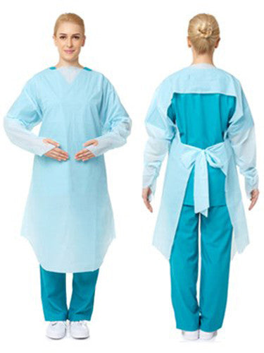 100 Pcs Disposable PPE Gown Protective Workwear Suit Thumb Hook Sleeve Coverall Apron Blue Medical Cleaning Painting