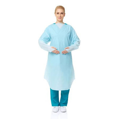 15 Pcs Disposable PPE Gown Protective Workwear Suit Thumb Hook Sleeve Coverall Apron Blue Medical Cleaning Painting