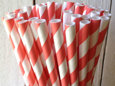 50 Pack Red White Drinking Straws Biodegradable Eco Paper Birthday Party Event Bistro Bar Cafe Take Away