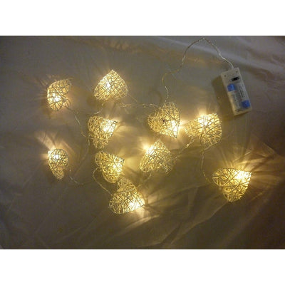 50 White 3D Hollowed Rattan Heart-Shaped 5M LONG String Fairy Lights, Battery (AA) Indoor & Outdoor Decorations Wedding Valentines Romantic Room Table Lighting