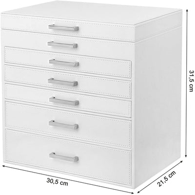 SONGMICS Jewellery White Box with 6 Layers and 5 Drawers