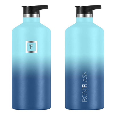 Iron Flask Narrow Mouth Bottle with Spout Lid, Blue Waves, 64oz/1900ml