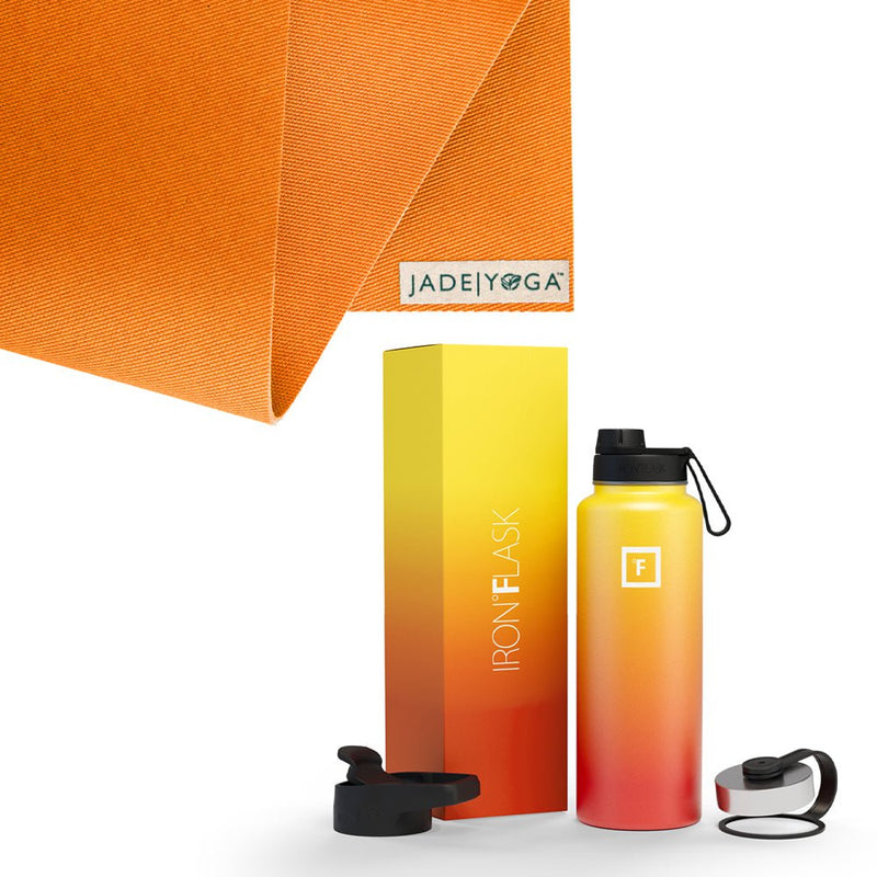 Jade Yoga Harmony Mat - Orange & Iron Flask Wide Mouth Bottle with Spout Lid, Fire, 32oz/950ml Bundle