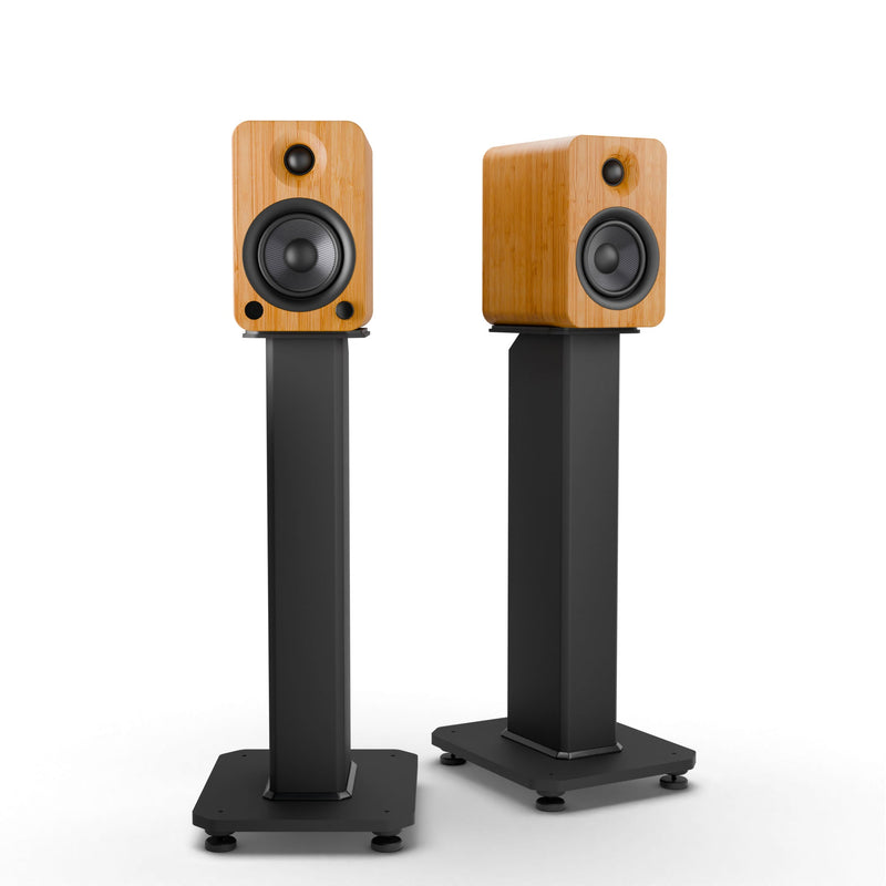Kanto YU4 140W Powered Bookshelf Speakers with Bluetooth and Phono Preamp - Pair, Bamboo with SX22 Black Stand Bundle