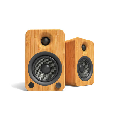 Kanto YU4 140W Powered Bookshelf Speakers with Bluetooth and Phono Preamp - Pair, Bamboo with SX22 Black Stand Bundle