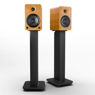 Kanto YU6 200W Powered Bookshelf Speakers with Bluetooth® and Phono Preamp - Pair, Bamboo with SX26 Black Stand Bundle