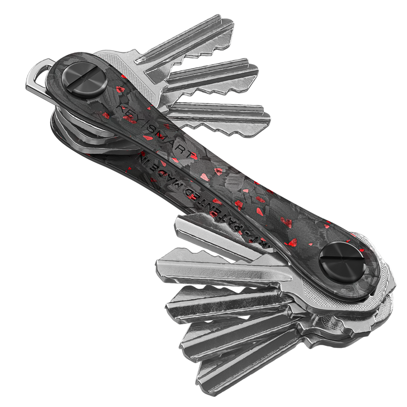 KeySmart Orginal - Compact Key Holder and Keychain Organiser (Up to 8 Keys) - Red Forged Carbon