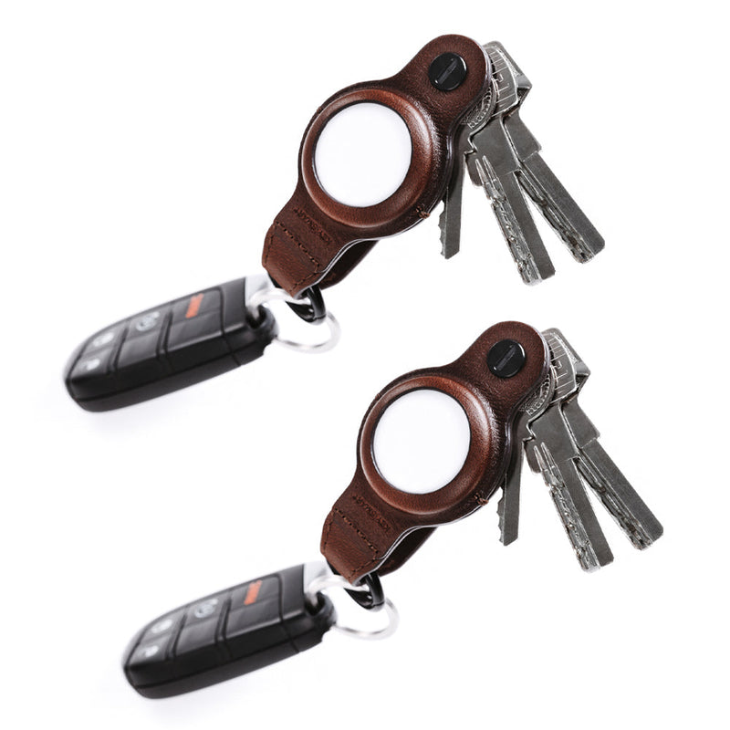 KeySmart Air - Compact Leather Key Holder and Case for Apple Airtag - Brown - 2 Pack