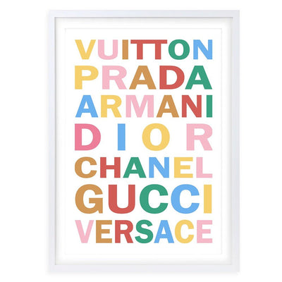 Wall Art's Fashion Names Bold Colour White Large 105cm x 81cm Framed A1 Art Print