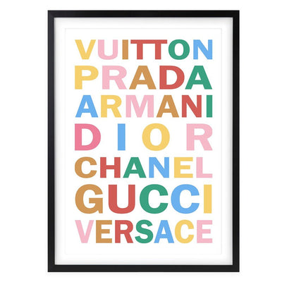 Wall Art's Fashion Names Bold Colour White Large 105cm x 81cm Framed A1 Art Print