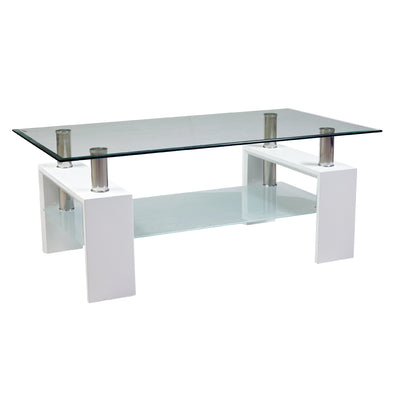 Eppin 2-Tier White Glass Coffee Table