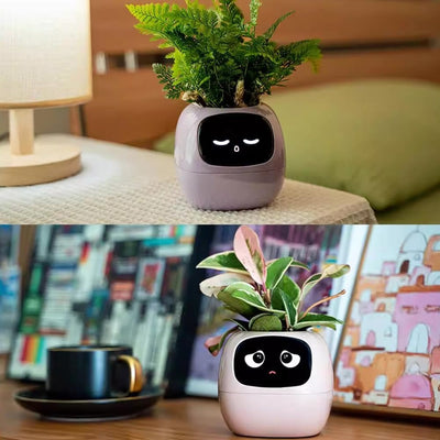 Intelligent Flower Pot, Electronic Bud, Maintenance Plant Assistant, Fun Interactive Flower Pot, Indoor Green Planting Monitoring, LCD Screen Display, Cell Phone APP Connection (Pink)