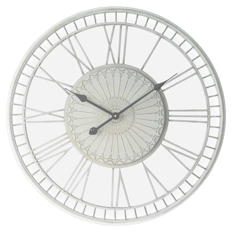 Large Metal Wall Clock - Tuscany - Distressed Cream