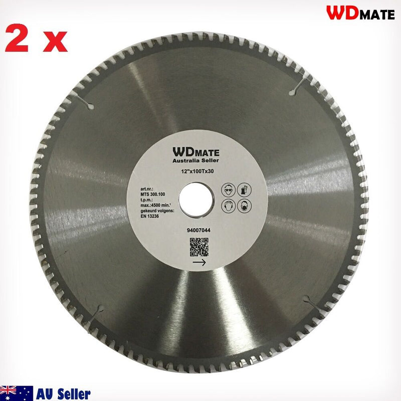 2x Cutting Disc 12" 300mm 100T Circular Saw Blade 30/25.4mm Aluminium Plastic