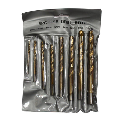 8PCS High Speed Steel Twist Drill Set 3-10mm Titanium Coated HSS Metric Quality