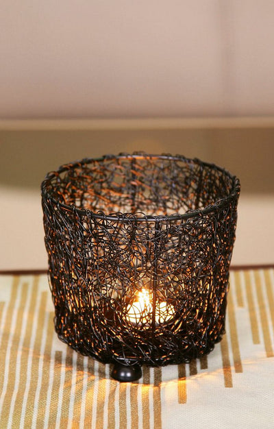 Wired Mesh Tealight Black Candle Holders - Set of 3