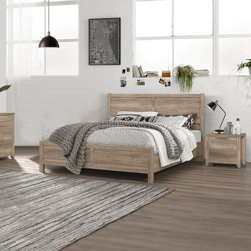 Alice 3 Pieces Bedroom Suite Natural Wood Like MDF Structure King Size Oak Colour Bed, Bedside Table