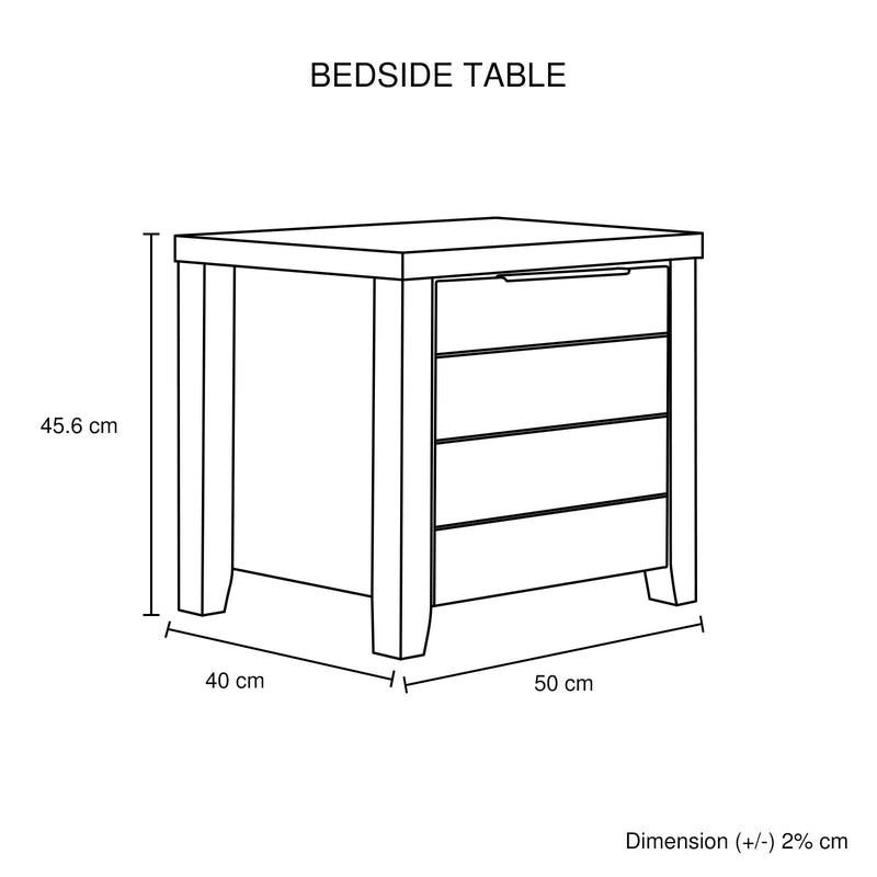 Alice 3 Pieces Bedroom Suite Natural Wood Like MDF Structure Queen Size White Ash Colour Bed, Bedside Table