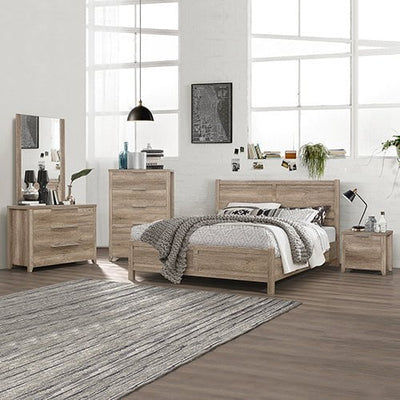 Alice 5 Pieces Bedroom Suite Natural Wood Like MDF Structure Queen Size Oak Colour Bed, Bedside Table, Tallboy & Dresser