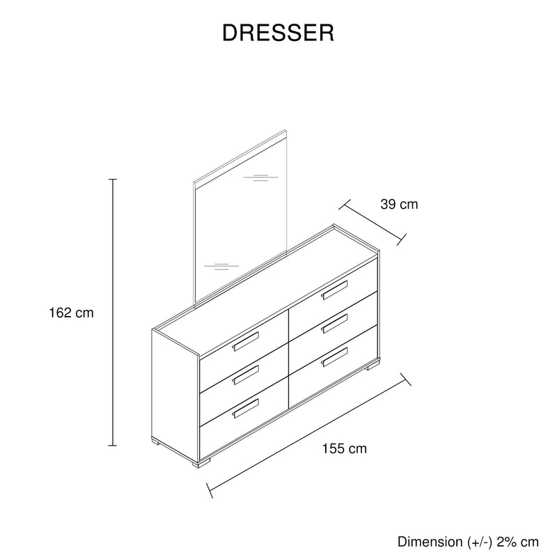 Queen 4 Pcs Bedroom Suite with Dresser Fabric Upholstery MDF Combination of Black & Cement Colour