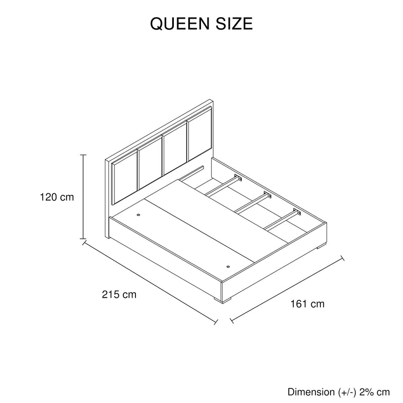 Queen 5 Pcs Bedroom Suite Fabric Upholstery MDF Combination of Black & Cement Colour