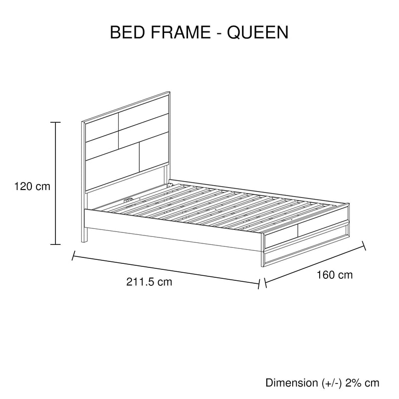 3 Pieces Bedroom Suite made in Solid Wood Acacia Veneered Queen Size Oak Colour Bed, Bedside Table