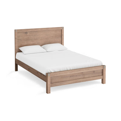 5 Pieces Bedroom Suite in Solid Wood Veneered Acacia Construction Timber Slat King Single Size Oak Colour Bed, Bedside Table , Tallboy & Dresser