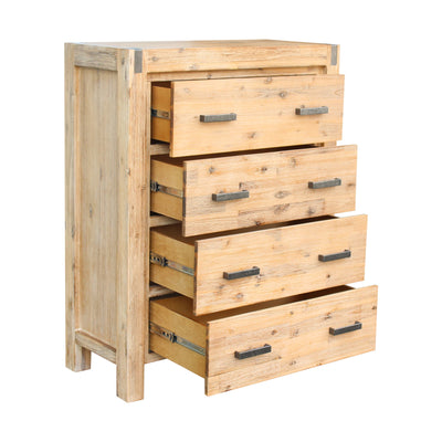 5 Pieces Bedroom Suite in Solid Wood Veneered Acacia Construction Timber Slat King Single Size Oak Colour Bed, Bedside Table , Tallboy & Dresser