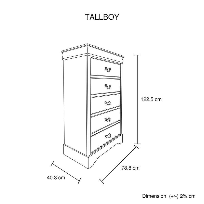 5 Pieces Bedroom Suite in Solid Wood & MDF Queen Size Grey Colour Bed, Bedside Table, Dresser & Tallboy