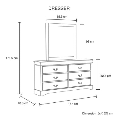5 Pieces Bedroom Suite in Solid Wood & MDF Queen Size Grey Colour Bed, Bedside Table, Dresser & Tallboy