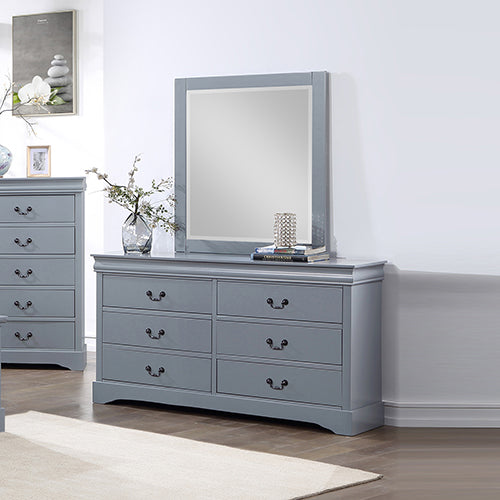 5 Pieces Bedroom Suite in Solid Wood & MDF Queen Size Grey Colour Bed, Bedside Table, Dresser & Tallboy