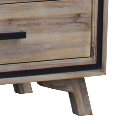 4 Pieces Bedroom Suite Queen Size Silver Brush in Acacia Wood Construction Bed, Bedside Table & Dresser