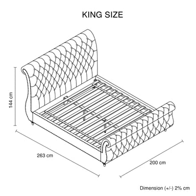 King Size Sleigh Bedframe Velvet Upholstery Grey Colour Tufted Headboard And Footboard Deep Quilting